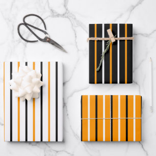Hoja De Papel De Regalo Patrón Elegante De Rayas Negra Y Naranja