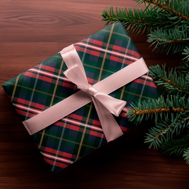 Hoja De Papel De Regalo Patrón elegante festivo rojo oscuro y verde (Festive Stylish Dark Red & Green Plaid Pattern Wrapping Paper Sheets)
