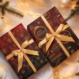 Hoja De Papel De Regalo Patrón elegante ORO ROJO Feliz Navidad