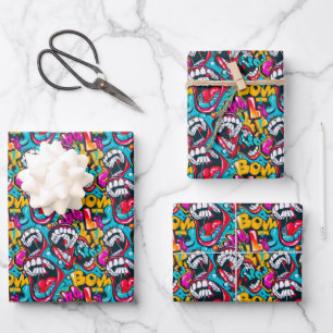 Hoja De Papel De Regalo Patrón en mosaico de grafiti de cómic genial
