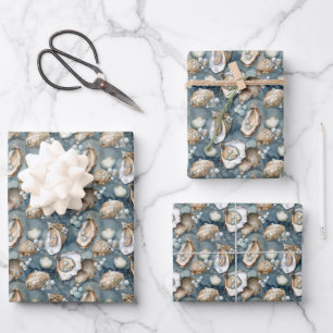 Hoja De Papel De Regalo patrón en mosaico de ostras y perlas lindas