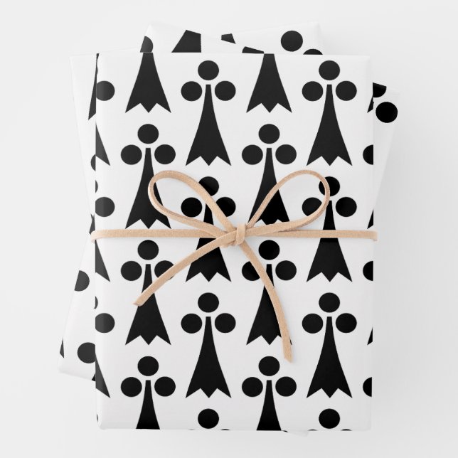 Hoja De Papel De Regalo Patrón Ermine, patrón medieval, negro sobre blanco (In situ)