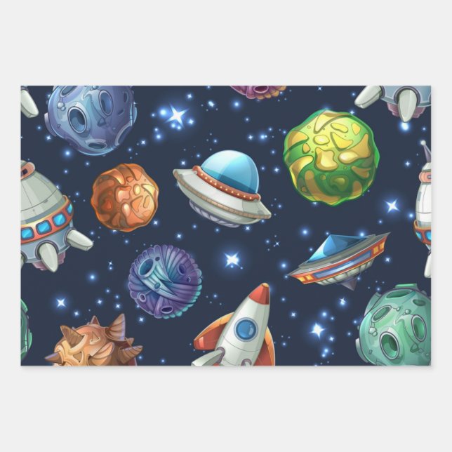 Hoja De Papel De Regalo Patrón espacial (Anverso)