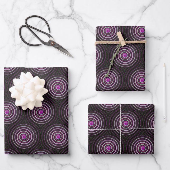 Hoja De Papel De Regalo Patrón espiral morado (Anverso)