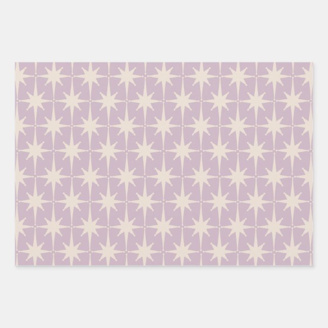 Hoja De Papel De Regalo Patrón estelar retro de los 50's en Lilac (Anverso 2)