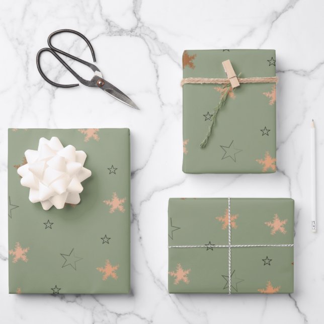 Hoja De Papel De Regalo Patrón estético de estrellas (Anverso)
