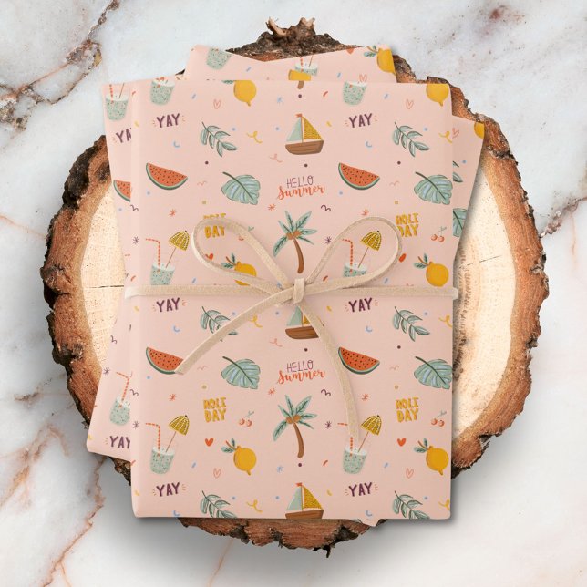 Hoja De Papel De Regalo Patrón estético de verano lindo (Close up)