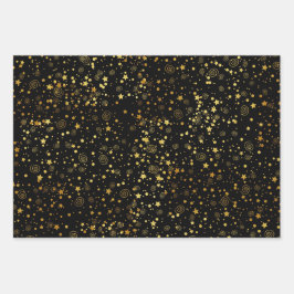 Hoja De Papel De Regalo Patrón Estrella Negra y Dorada