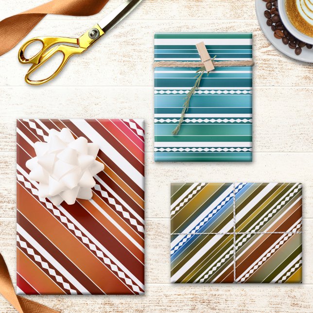 Hoja De Papel De Regalo Patrón estriado de resumen festivo moderno (Festive and colorful abstract art wrapping paper sheets in beautiful nature inspired colors.)