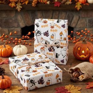 Hoja De Papel De Regalo Patrón fantasma de Halloween lindo - Gatos negros