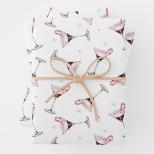 Hoja De Papel De Regalo Patrón festivo de cóctel de Martini rosa de vacaci