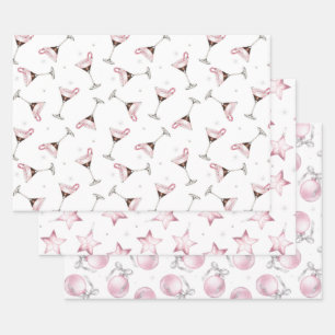 Hoja De Papel De Regalo Patrón festivo de cóctel Pink Martini para fiestas