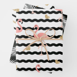 Hoja De Papel De Regalo Patrón Flamingo Purpurina dorado