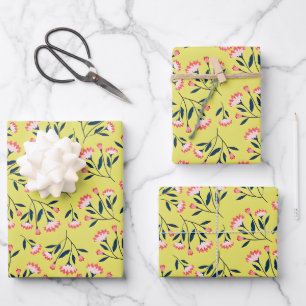 Hoja De Papel De Regalo  Patrón floral alegre: flores rosadas 