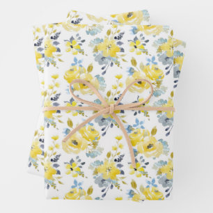 Hoja De Papel De Regalo Patrón floral amarillo acuarela