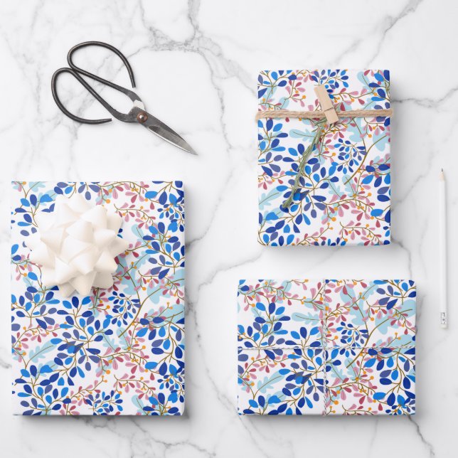 Hoja De Papel De Regalo Patrón floral azul de vacaciones navidades (Anverso)