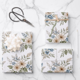 Hoja De Papel De Regalo Patrón Floral Azul Marfil Pradera