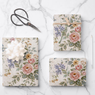 Hoja De Papel De Regalo Patrón Floral Azul Rosado de Cabaña
