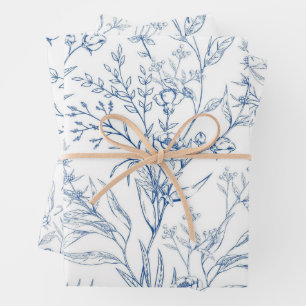Hoja De Papel De Regalo Patrón floral azul y blanco de moda