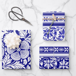 Hoja De Papel De Regalo Patrón floral azul y blanco indio
