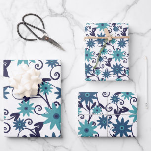 Hoja De Papel De Regalo Patrón floral azul y Verde azulado