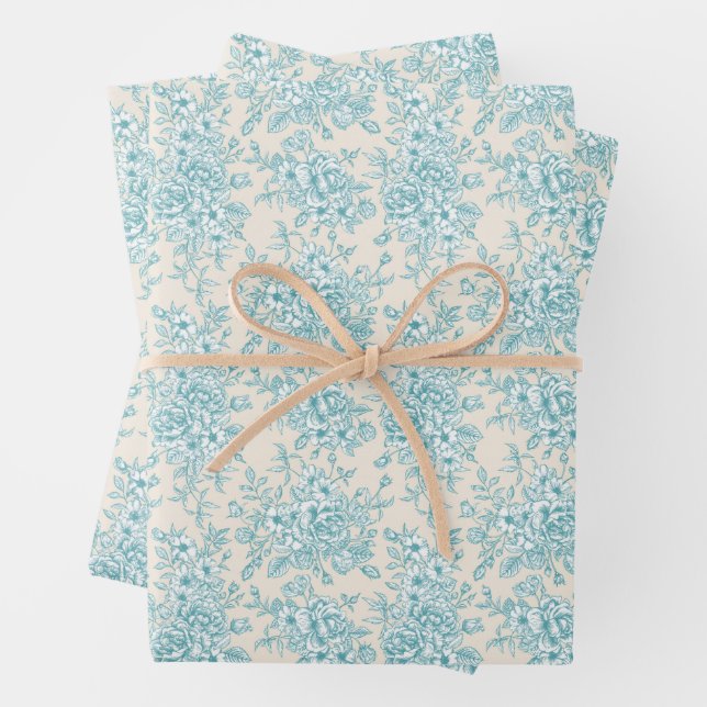Hoja De Papel De Regalo Patrón floral Blue Rose Bouquet Garden (In situ)
