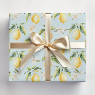 Hoja De Papel De Regalo Patrón floral botánico de fruta de limón cítrico