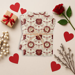 Hoja De Papel De Regalo Patrón Floral Burgundy Antiguo Padre Hijo