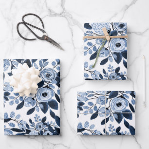 Hoja De Papel De Regalo Patrón floral de acuarela azul Pastel de Marina