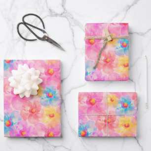 Hoja De Papel De Regalo Patrón floral de acuarela retro