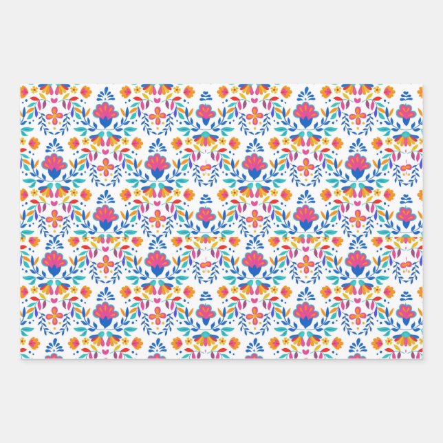 Hoja De Papel De Regalo Patrón floral de arte folclórico étnico mexicano (Anverso)