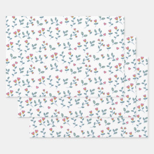 Hoja De Papel De Regalo Patrón floral de corazones rosados en blanco