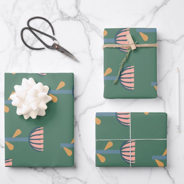 Hoja De Papel De Regalo Patrón floral de estilo folclórico escandinavo en  (Anverso)