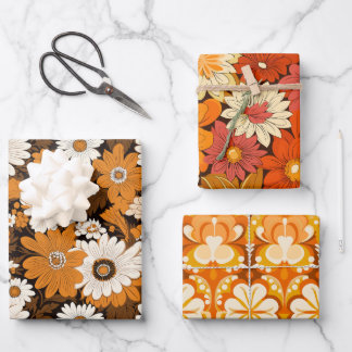 Hoja De Papel De Regalo Patrón floral de estilo retro 70