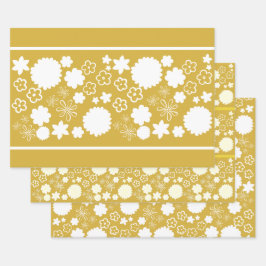 Hoja De Papel De Regalo Patrón floral de flor dorada