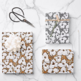 Hoja De Papel De Regalo Patrón floral de flores puya Sepia Blanco gris mar