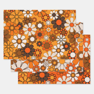 Hoja De Papel De Regalo Patrón floral de flores retro con vibraciones de l