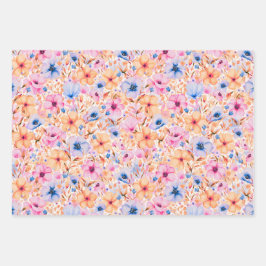 Hoja De Papel De Regalo Patrón floral de flores silvestres en acuarela col