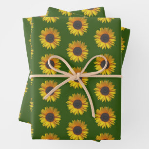 Hoja De Papel De Regalo Patrón floral de girasol en verde