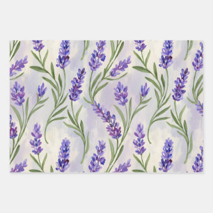 Hoja De Papel De Regalo Patrón floral de lavanda en acuarela sin costuras