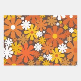 Hoja De Papel De Regalo Patrón floral de los años 70 retro Marrón y Naranj