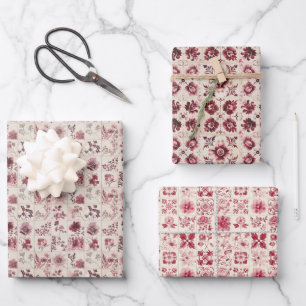 Hoja De Papel De Regalo Patrón floral de mosaico de cerámica vintage en ro