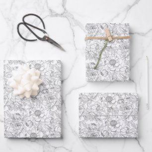 Hoja De Papel De Regalo Patrón floral de peonía vintage