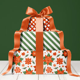 Hoja De Papel De Regalo Patrón Floral de Poinsettia Navideño Festivo