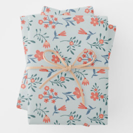 Hoja De Papel De Regalo Patrón Floral de Prado de Coral
