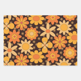 Hoja De Papel De Regalo Patrón floral de Retro Groovy Amarillo y Naranja