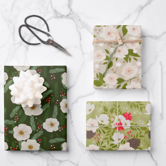 Hoja De Papel De Regalo Patrón floral de vacaciones de Navidades elegantes (Anverso)