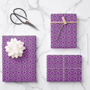 Hoja De Papel De Regalo Patrón floral geométrico púrpura vintage