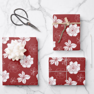 Hoja De Papel De Regalo Patrón floral gráfico blanco y rojo