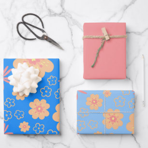 Hoja De Papel De Regalo Patrón floral Naranja de la cosecha dulce